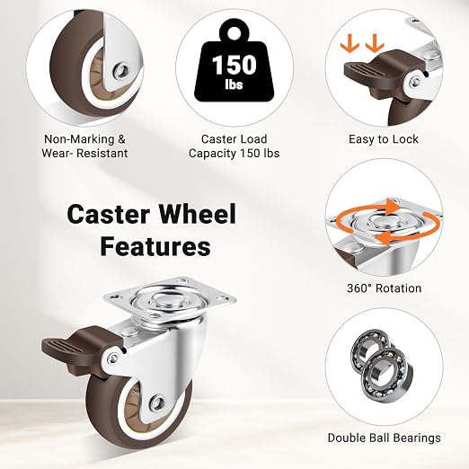 Nefish 2 Inch Casters Wheels 12 Pack, TPR Rubber Casters Wheels - Image 4