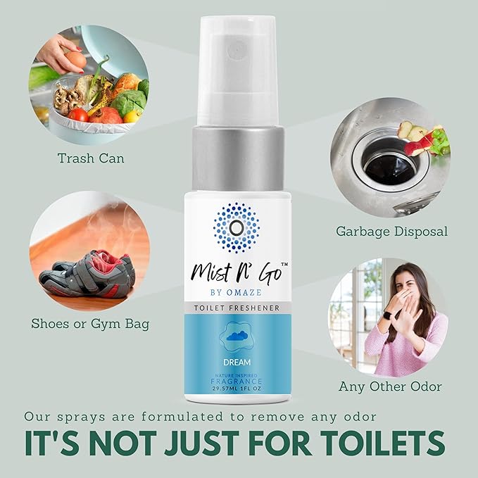 Mist N’ Go by Omaze Travel Bathroom Spray for Toilet Spray Odor Eliminator - Travel Toilet Spray for Bathroom Air Freshener Spray for Bathroom Deodorizer - Dream Travel Size (1oz x3)
