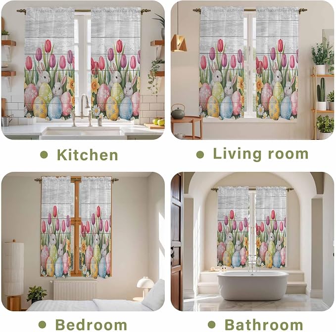 Easter Window Curtains 63 Inch Long 2 Panel Set, Rod Pocket Bedroom Curtains & - Image 8