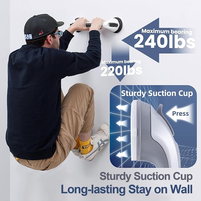 Shower Grab Bar Suction Cup 17 inch, Grab Bars for Bathtubs, Bathroom Safety Grip Shower Handle for Elderly and Seniors, Bath Handrails Removable & Reusable Waterproof, No Drilling, Black