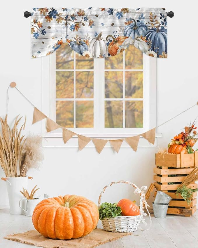 Thanksgiving Pumpkin Tie Up Valance Curtains - Image 2