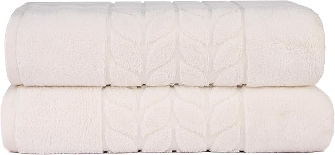 BAGNO MILANO Organic Turkish Cotton Bath Towels, Luxury Jacquard Collection, Certified Organic Highly Absorbent, Soft-Plush Towel Set (Cream, 2 Pcs Bath Towel Set)