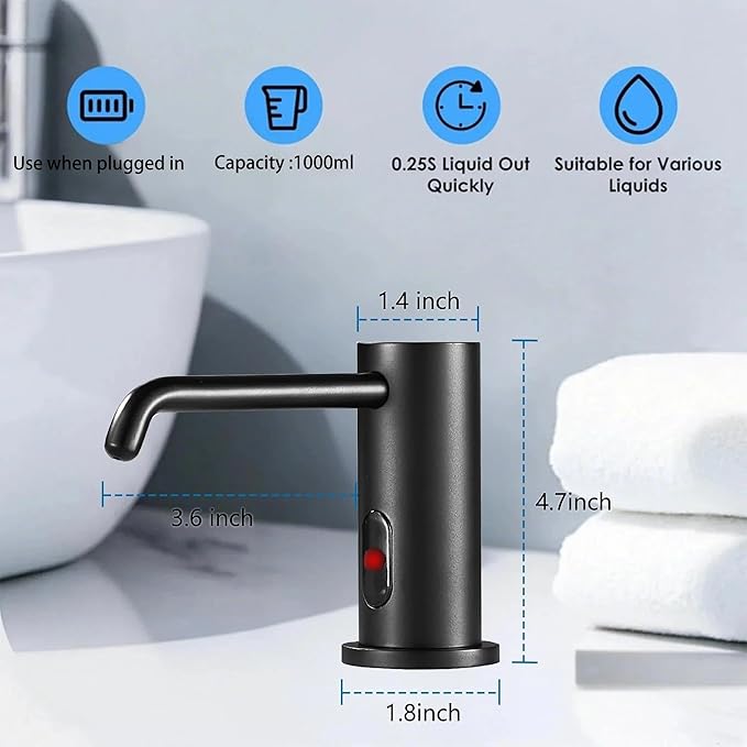 Automatic Soap Dispenser Touchless for Kitchen and Bathroom, Sink Built in Commercial Electric Soap Dispenser,Upgraded Infrared Sensors Brass Material, with Bottle and Pump 33.81oz/1000ml