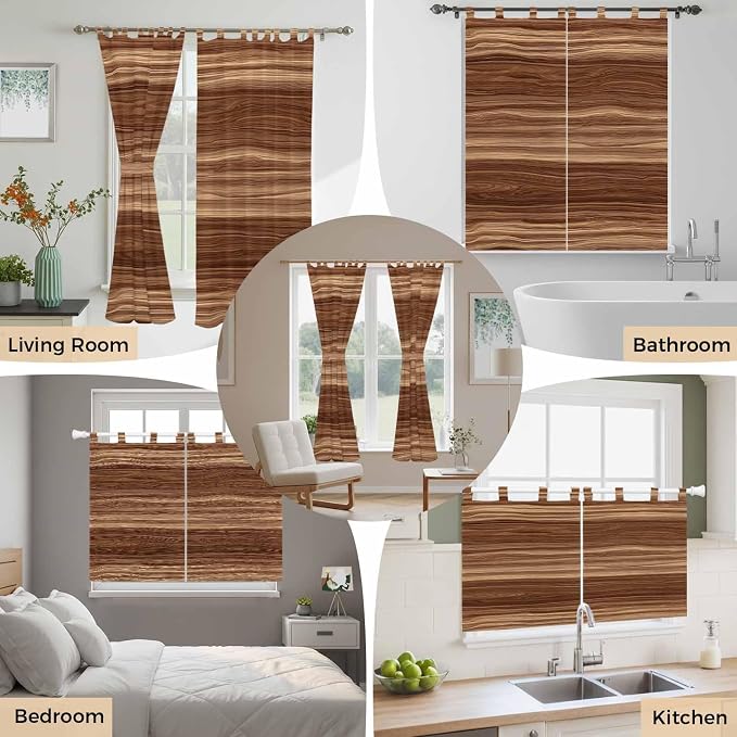 Brown Western Bathroom Curtains 63 Inch Length, Window Curtains Tab Top - Image 7