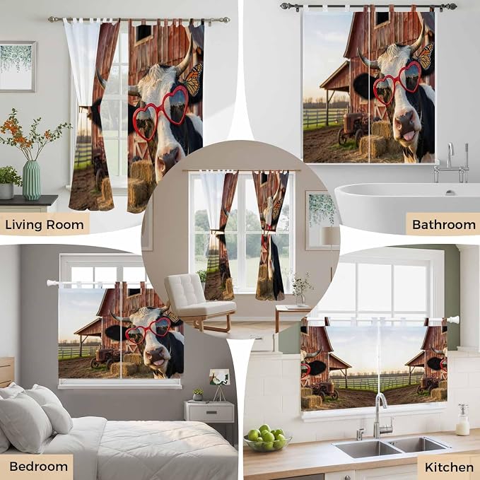 Farm Cows Living Room Curtains 96 Inch Length, Window Curtains Tab Top - Image 7