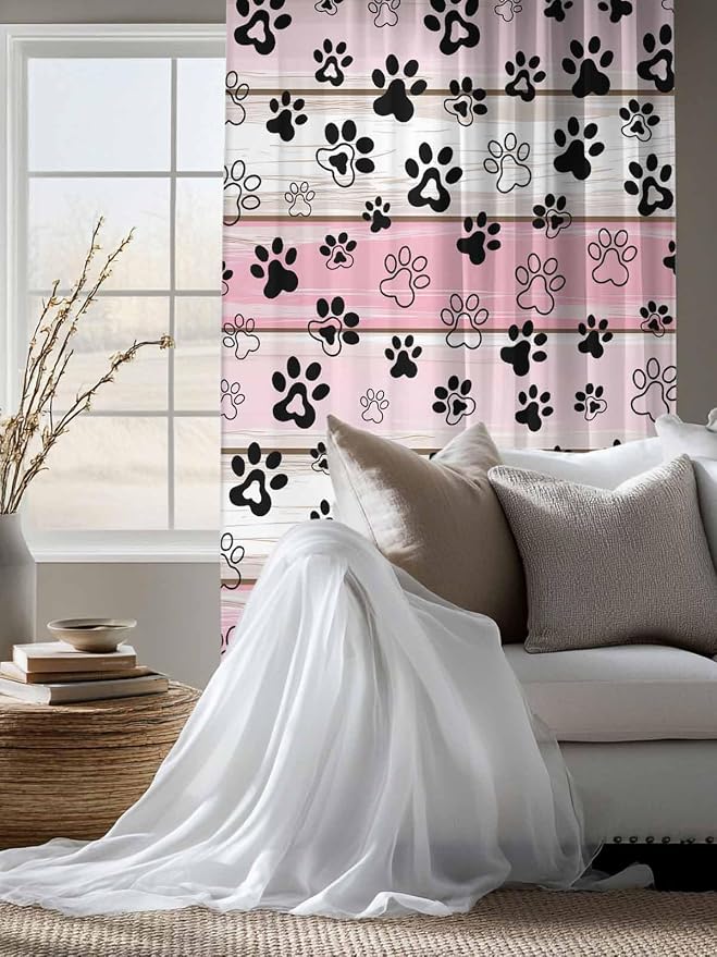 Sheer Curtains 63 Inch Length, Vintage Farmhouse Country Wooden Grain Privacy - Image 4