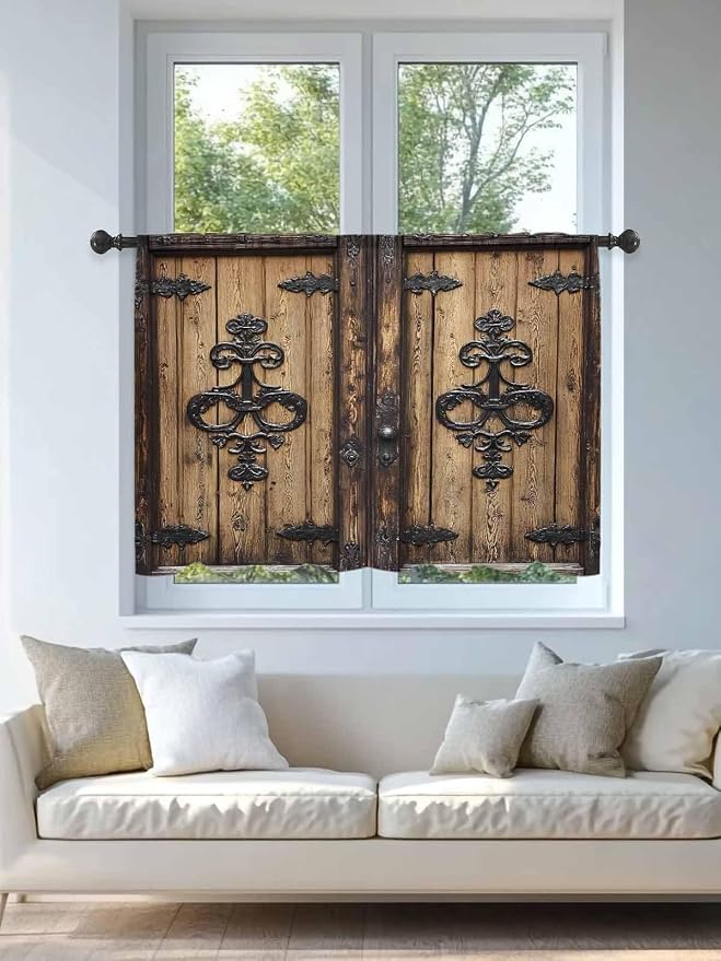Sheer Curtains 54 Inch Length, Barn Door Semi Sheer Curtains Light Filtering - Image 4