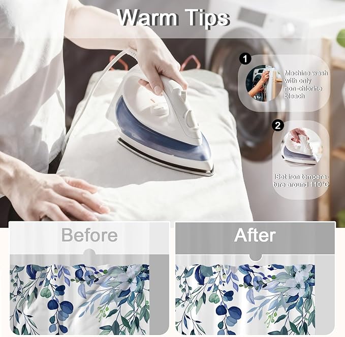 No Hook Shower Curtain and Liner Set, Blue Eucalyptus Floral Shower Curtains for Bathroom, Bath Curtain Sets with Snap in Liner, Waterproof with See Through Top Window, 54x80 Inches