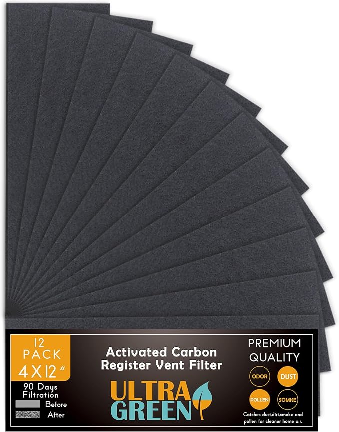 Carbon Filter 12 Pack 4" x 12" Activated Charcoal Air Vent Filters Premium by ULTRA+GREEN