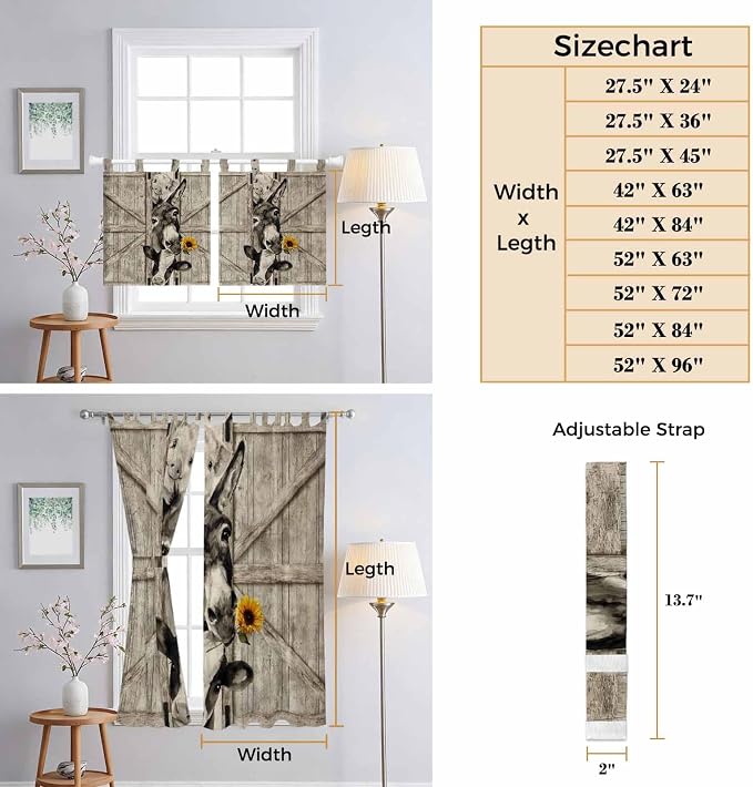 Funny Farm Animals Kitchen Curtains 24 Inch Length, Small Window Curtains Tab - Image 8