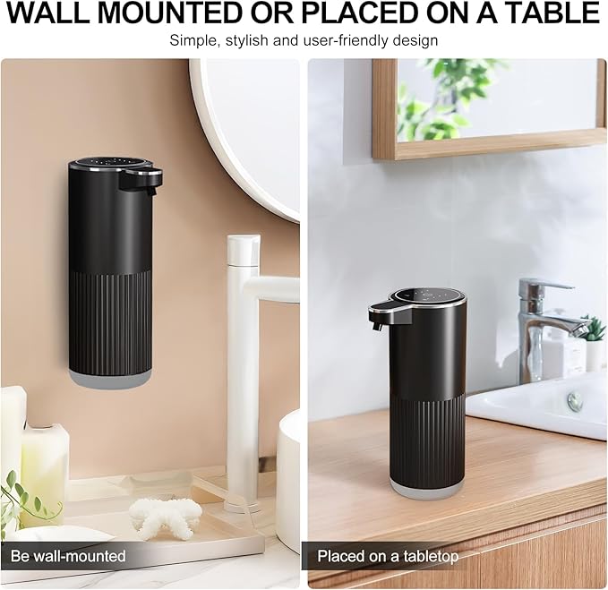 GuDoQi Automatic Touchless Foaming Soap Dispenser, 4-Level Adjustable Foam, USB Rechargeable Hand Soap Dispenser for Bathroom, Kitchen Countertops, 12.2oz/360mL, Black