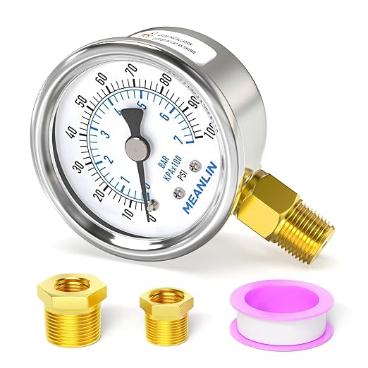 MEANLIN MEASURE 0~100Psi Dry Pressure Gauge Stainless Steel 1/4" NPT 2" FACE by MEANLINMEASURE