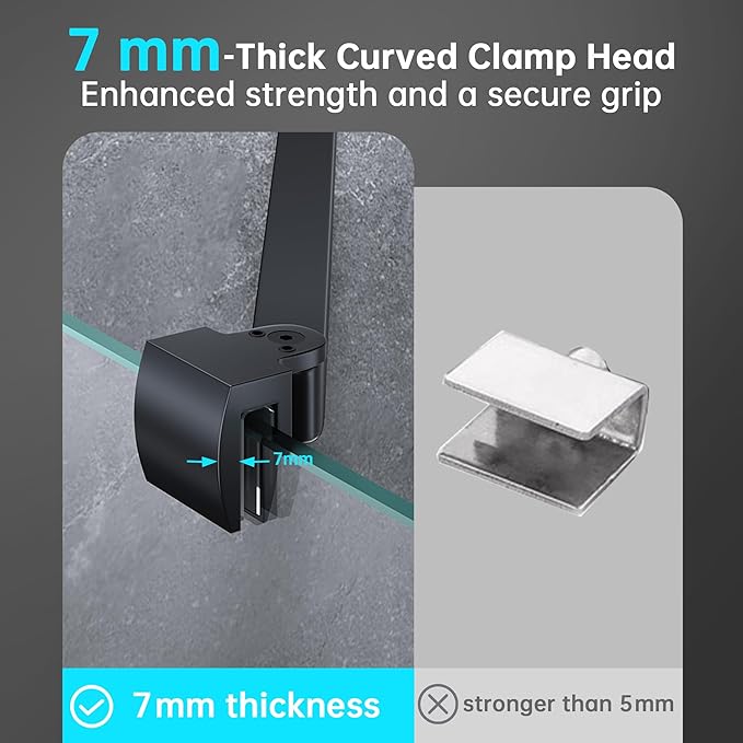 Frameless Shower Door Support Bar, Stainless Steel Wall-to-Glass Support Arm to Fixed Shower Glass Panel, for 1/4"-3/8" (6-10 mm) Door, 180° Pivot & Stow-Flat Mode (Matte Black, 27.6-inch(700mm))