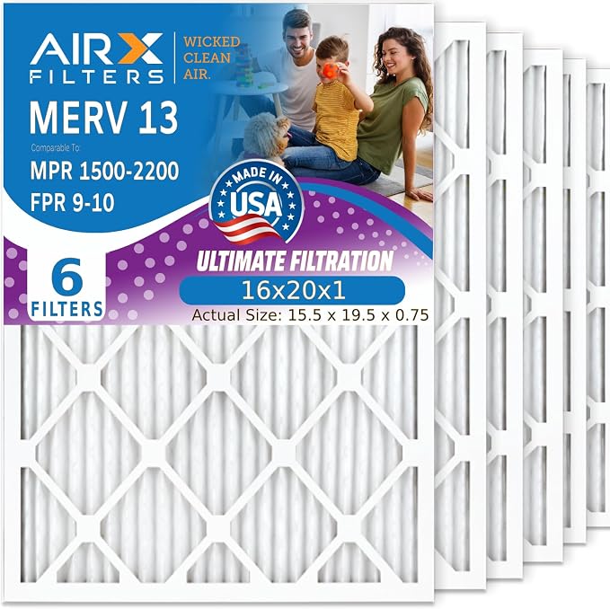 AIRX FILTERS WICKED CLEAN AIR. 16x20x1 Air Filter MERV 13 Electrostatic Pleated by AIRXFILTERSWICKEDCLEANAIR