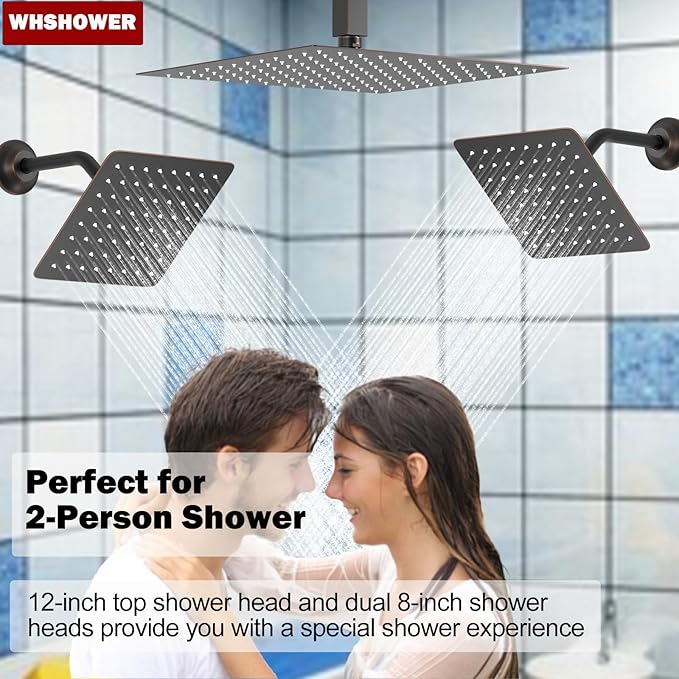 12"+8"+8" Triple Shower Heads Shower System Oil Rubbed Bronze Body Jets Shower Set with Handheld Sprayer and Temperature Display Valve,Full Body Shower System