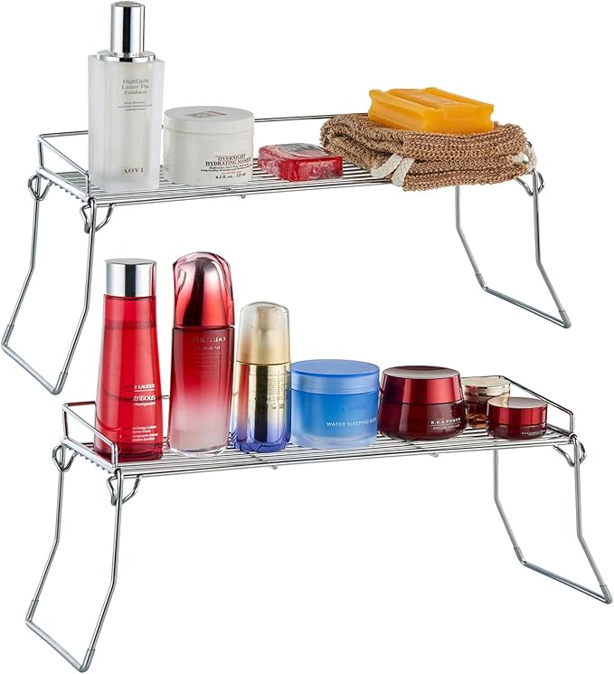 Metal The Sink Vanity Organizer 2 Pack, Bathroom or Kitchen Sink Organizer, Feminine Products Organizer (2 Chrome)