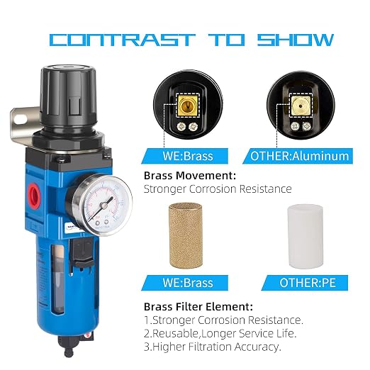 NANPU 3/4" NPT Compressed Air Filter Regulator Combo Piggyback, 5 Micron Brass - Image 5