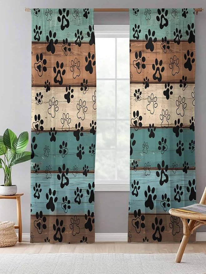 Sheer Curtains 108 Inches Long, Vintage Farmhouse Country Wooden Grain Privacy - Image 5