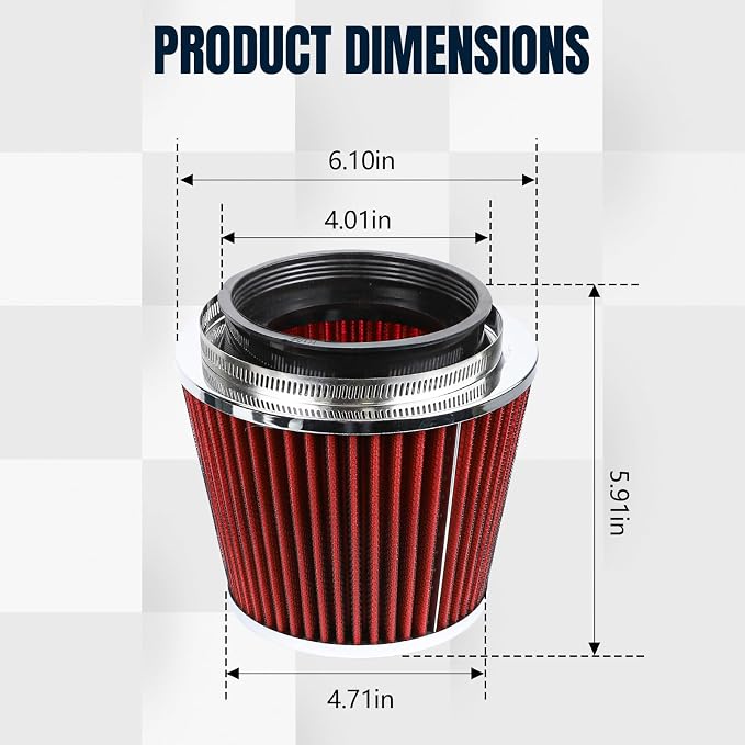 Hovom Universal Clamp-On Air Intake Filter, 76 89 102MM High Flow Round Tapered - Image 2