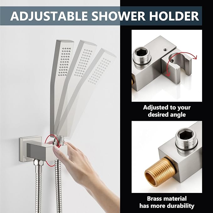 Aolemi Ceiling Mount Shower System Rain Shower Head with Handheld Spray High Pressure Shower Faucet Set Rough-in Valve Shower Trim Kit Included Bathroom Brushed Nickel 8 Inch Ceiling Shower Head