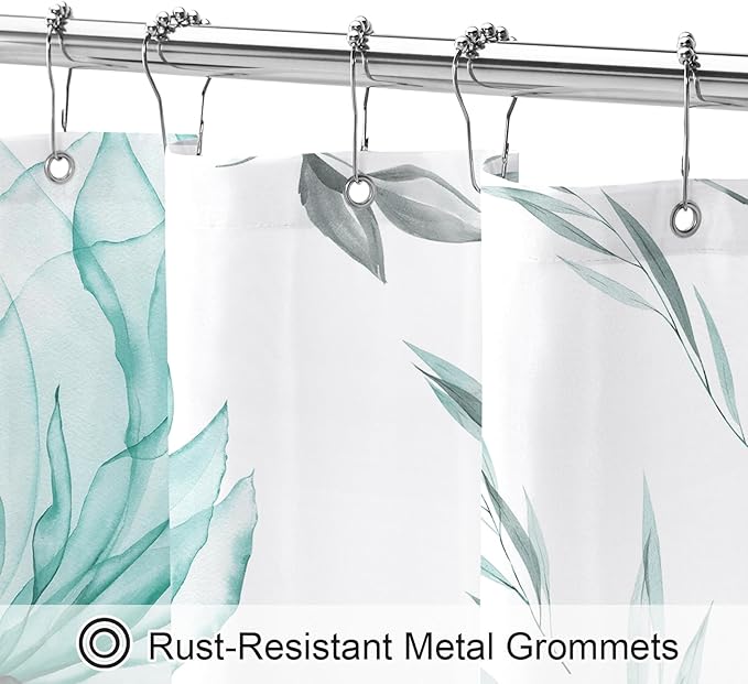 Small Stall Boho Watercolor Floral Shower Curtain 36 x 72, Teal Blue and Grey Ink Painting Style Flower Shower Curtains for Chic Elegant Bathroom, Artistic Narrow Half Size Shower Curtain