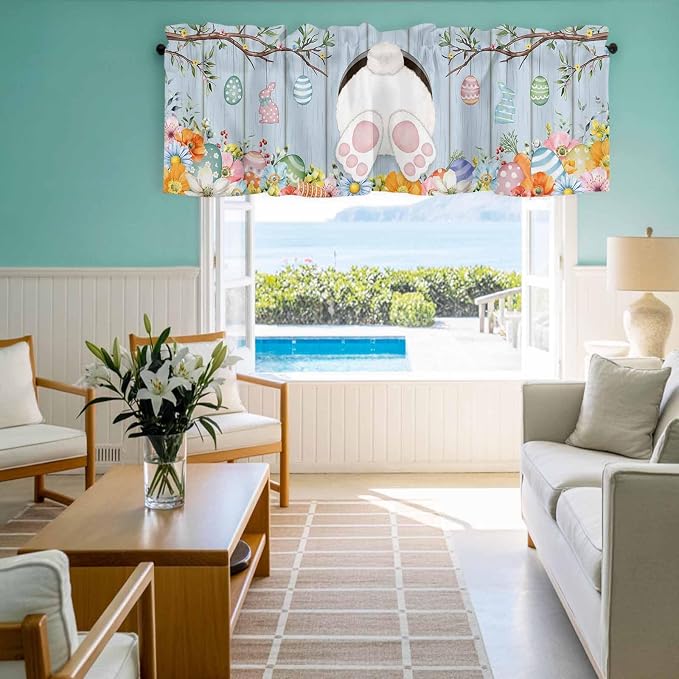 Easter Curtain Valances for Windows, Kitchen Valance Window Treatment, Spring - Image 8