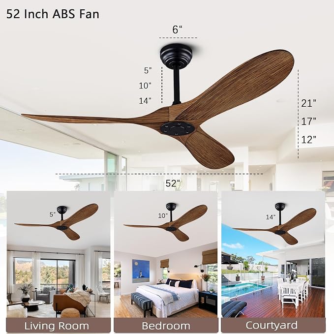 QUTWOB 52" Ceiling Fan with Remote Control No Lights, Modern Reversible DC - Image 2