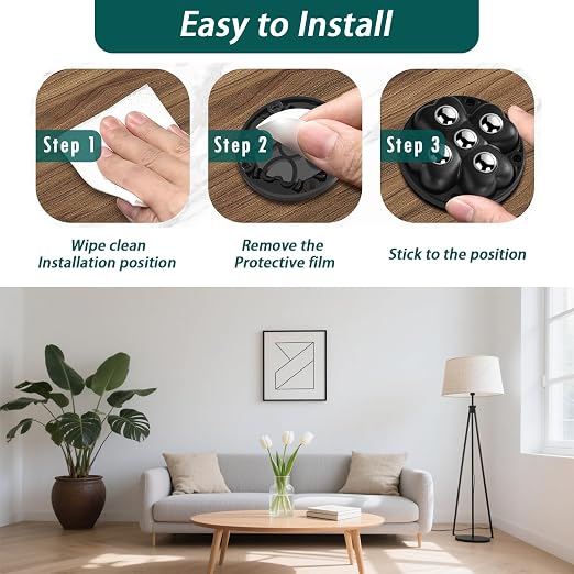 Self Adhesive Caster Wheels, 360° Swivel Stainless Steel Rollers, Low Profile - Image 5