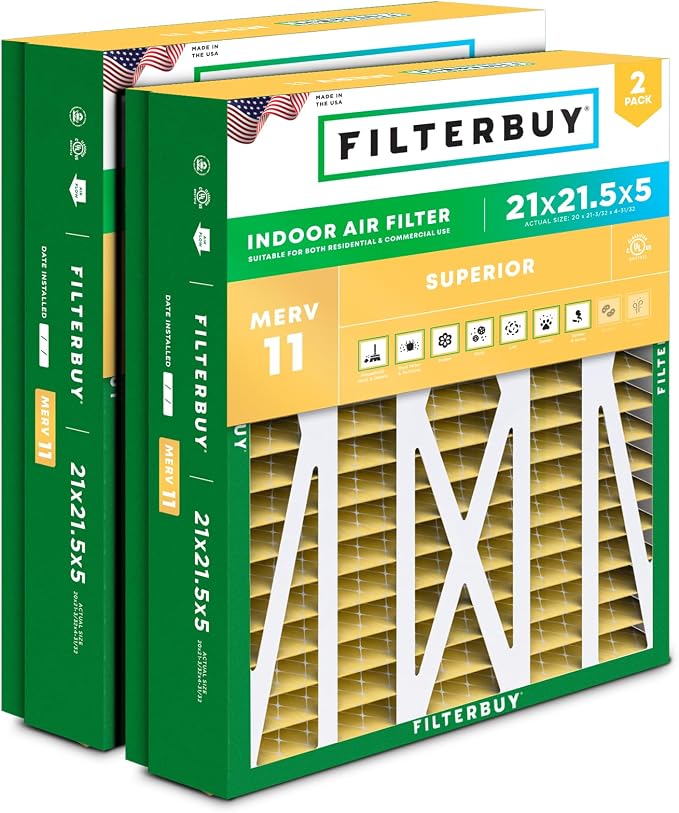 Filterbuy 21x21.5x5 Air Filter MERV 11 Superior Pet & Allergy Defense, Pleated by Filterbuy