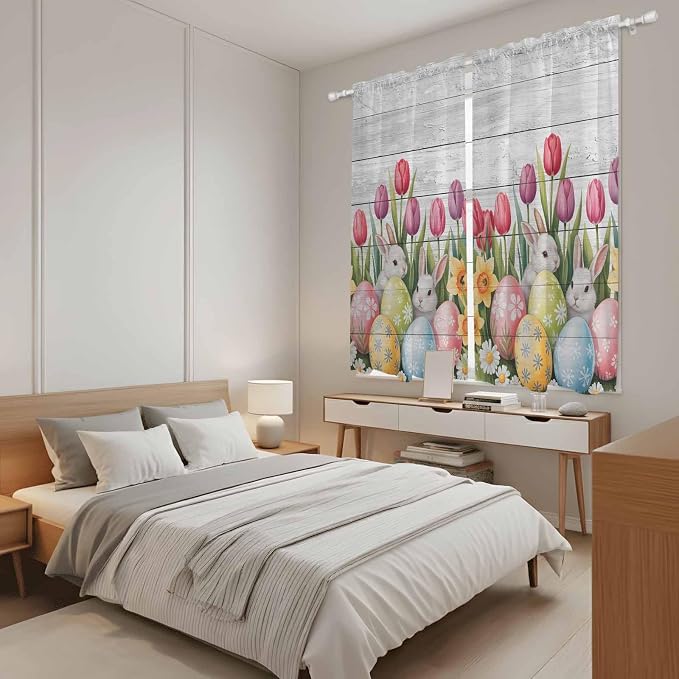 Easter Window Curtains 63 Inch Long 2 Panel Set, Rod Pocket Bedroom Curtains & - Image 4