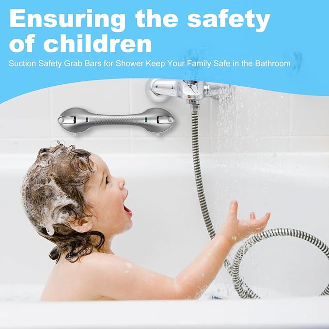 Suction Grab Bars for Bathtubs and Showers, Heavy Duty Shower Handle Removable Shower Handrails for Kids, Bathroom Safety Grip Waterproof(Silver)