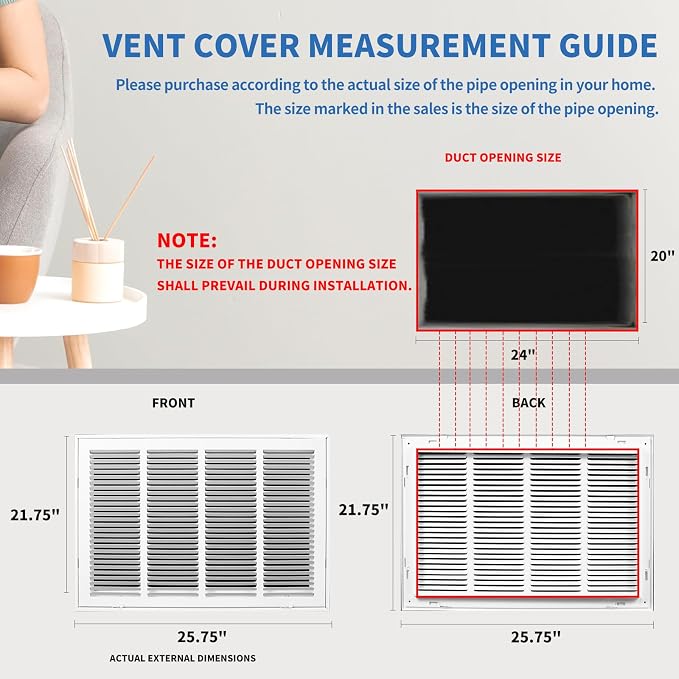 24x20 Return Air Grille, Return Air Vent Cover - Image 4