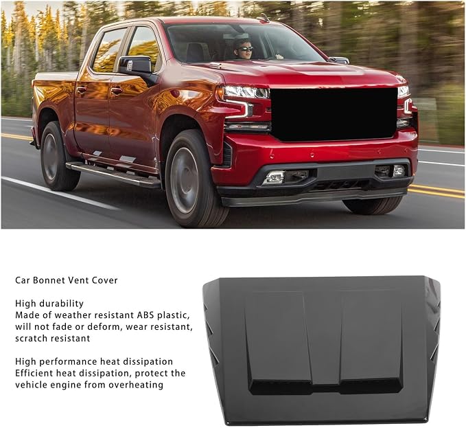 Gloss Black Hood Vent Cover Air Intake Decorative Trim Compatible - Image 2