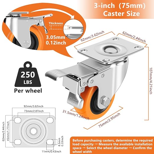 Caster Wheels, Swivel Plate Caster, No Marks Castor Wheels - Image 3