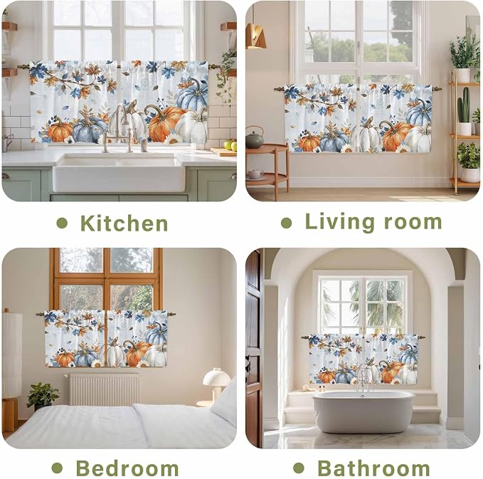 Fall Blue Maple Kitchen Tier Curtains 24 Inch Long 2 Panel Set, Rod Pocket Cafe - Image 8