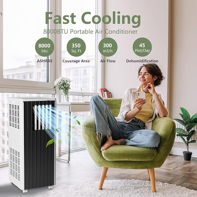 Portable AC Unit with 8000 BTU Cooling, Remote Control & 24-Hour Programmable - Image 4