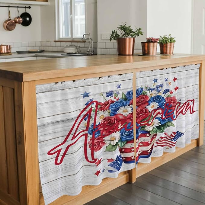Independence Day Kitchen Tier Curtains 36 Inch Long 2 Panel Set, Rod Pocket - Image 7