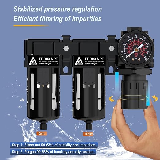 3/8" NPT Air Dryer System, Air Compressor Filter Dryer, 5 and 5 Micron Filter - Image 4
