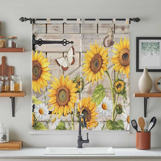 Farm Flowers Bedroom Curtains 72 Inch Length, Window Curtains Tab Top, Retro - Image 3