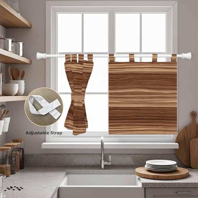 Brown Western Kitchen Curtains 36 Inch Length, Small Window Curtains Tab Top - Image 5