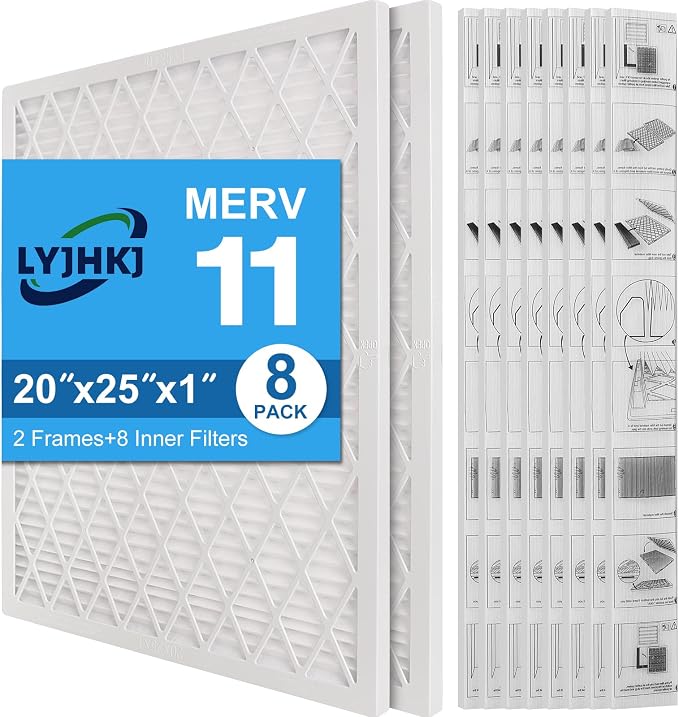 20x25x1 MERV 11 Air Filter, Quality AC/HVAC Furnace Filter，2 Reusable ABS Frame by LYJHKJ