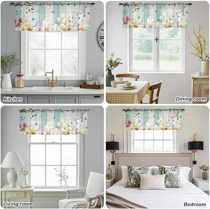 Easter Sheer Valances for Windows 42"x12", Light Filtering Kitchen Curtains - Image 5