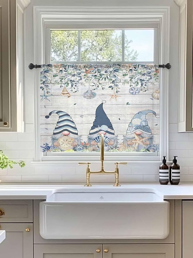 Sheer Curtains 45 Inch Length, Coastal Eucalyptus Leaf Semi Sheer Curtains - Image 3