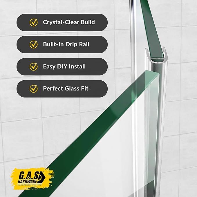 1/2" (12mm) Frameless Shower Door Seal – U-Type 22.5" (57.2cm) Ultra-Clear Bottom & Side Drip Rail Sweep Strips, 4 Pieces for Leak Protection, Water Control & Easy DIY Installation