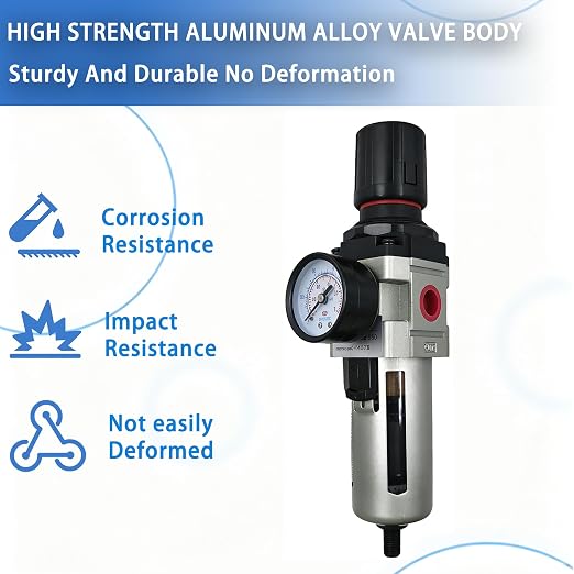 HengMinLingTong 1/2" NPT Compressed Air Filter Regulator Combo Piggyback - Image 6