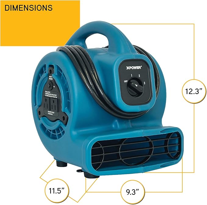 XPOWER P-80A Mini Mighty 138 W 600 CFM Centrifugal Air Mover, Carpet Dryer - Image 6