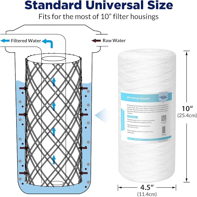Membrane Solutions 1 Micron 10"x4.5" String Wound Whole House Water Filter - Image 3