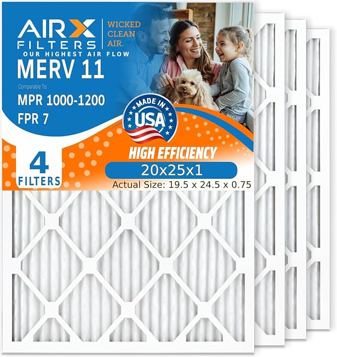 AIRX FILTERS WICKED CLEAN AIR. 20x25x1 Air Filter MERV 11 Electrostatic Pleated by AIRXFILTERSWICKEDCLEANAIR