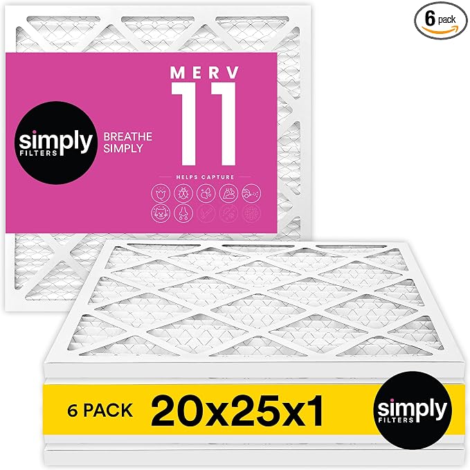 Simply 20x25x1 Air Filter, Merv 11, 6 Pack, by SimplyFilters