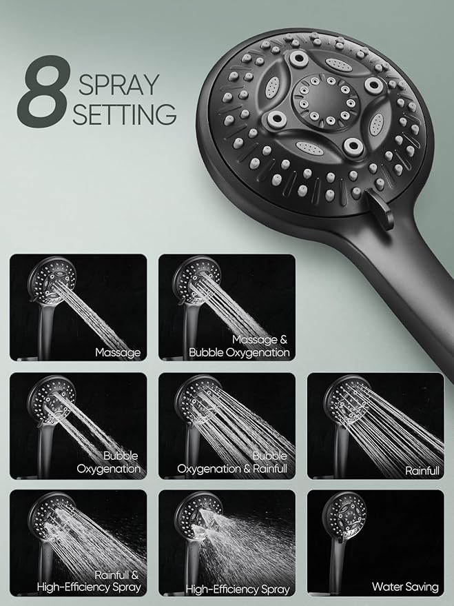 Cobbe 12'' High Pressure Rain Shower Head with Extension Arm - Dual Shower Heads with 8 Modes Handheld Spray Combo - Wide RainFall shower with Anti-Clog Nozzles, Adhesive Showerhead Holder, Black